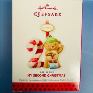 Hallmark - My 2nd Christmas ornament Teddy bear number 2 with Candy Cane 2013